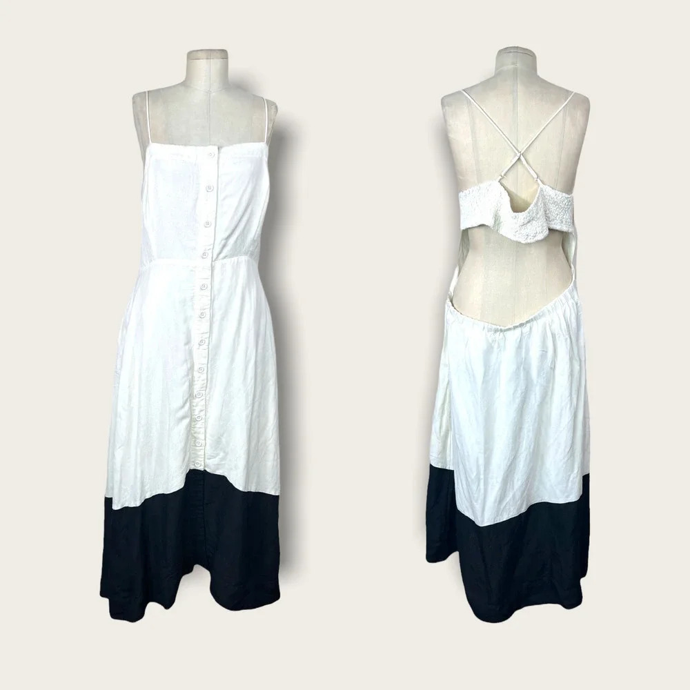 Anthropologie Maeve Colorblocked Contrast Midi Dress White Black Size US‎ XL